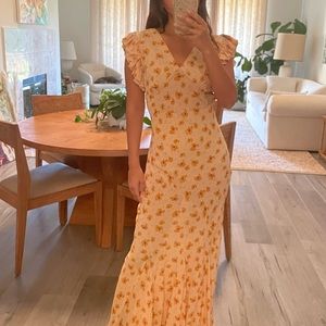 Doen yellow full-length silk floral dress